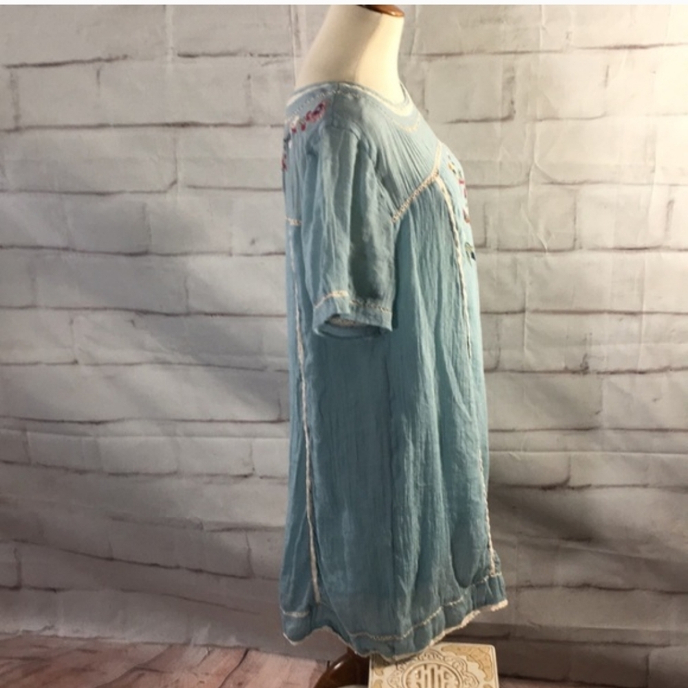 Umgee Meet Me In Paradise Light Blue Embroidered Floral Tunic Dress - Picture 7 of 8